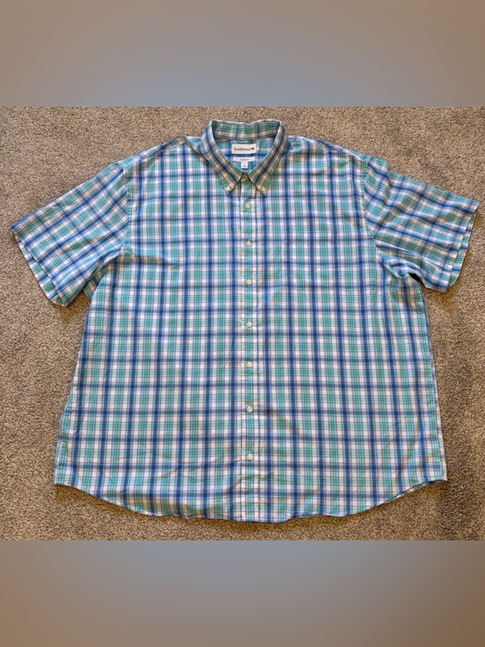 Saddlebred Blue and White Plaid Button Down Shirt